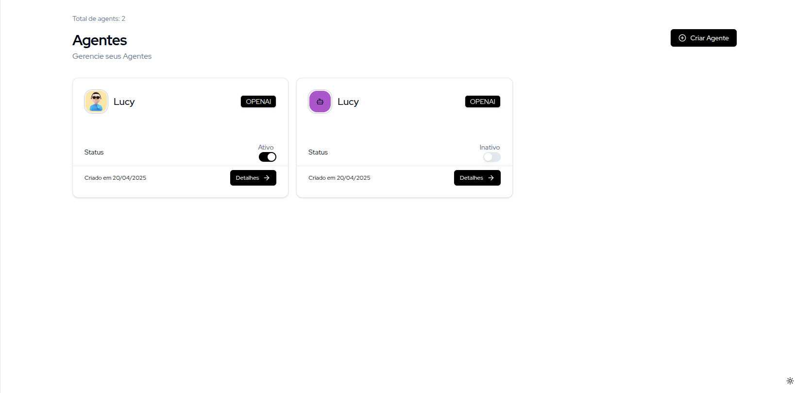 Gerenciamento de Chatbots de IA YouAgent
